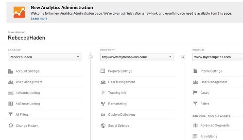 Google Analytics admin screen