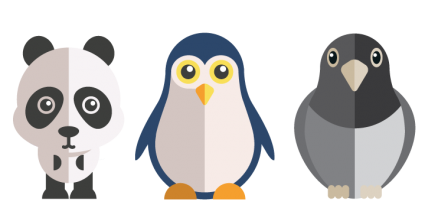 Panda, Penguin, and Pigeon
